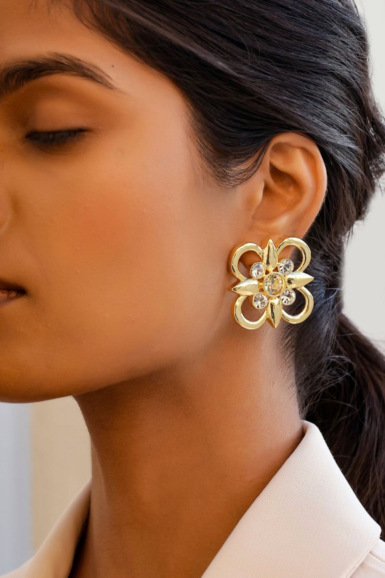 Floral Design Swarovski Stud Earrings 