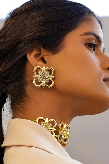 Floral Design Swarovski Stud Earrings 