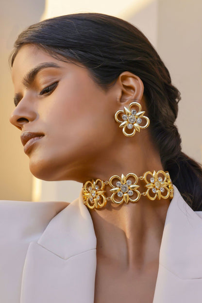 Floral Design Swarovski Stud Earrings 