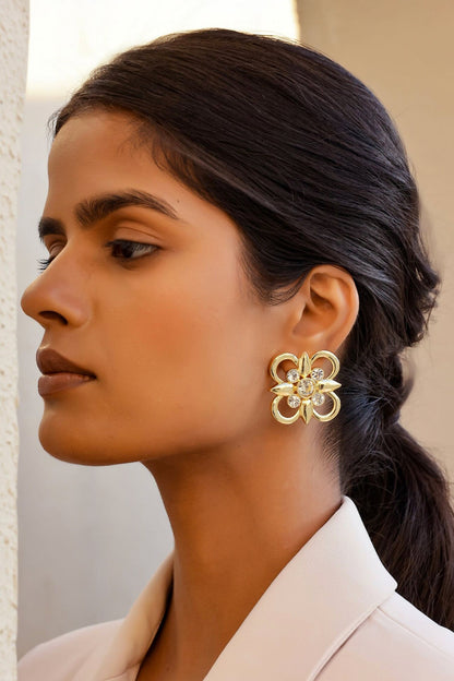 Floral Design Swarovski Stud Earrings 