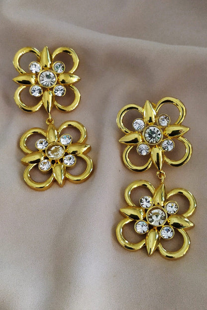 Gold Tone Floral Dangler Earrings 