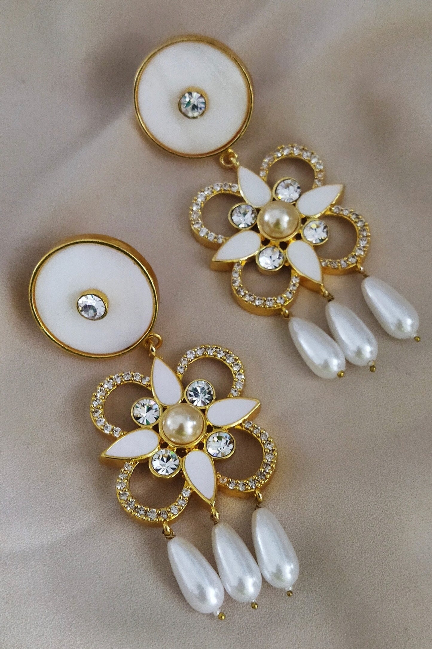 Gold Tone Floral Dangler Earrings 