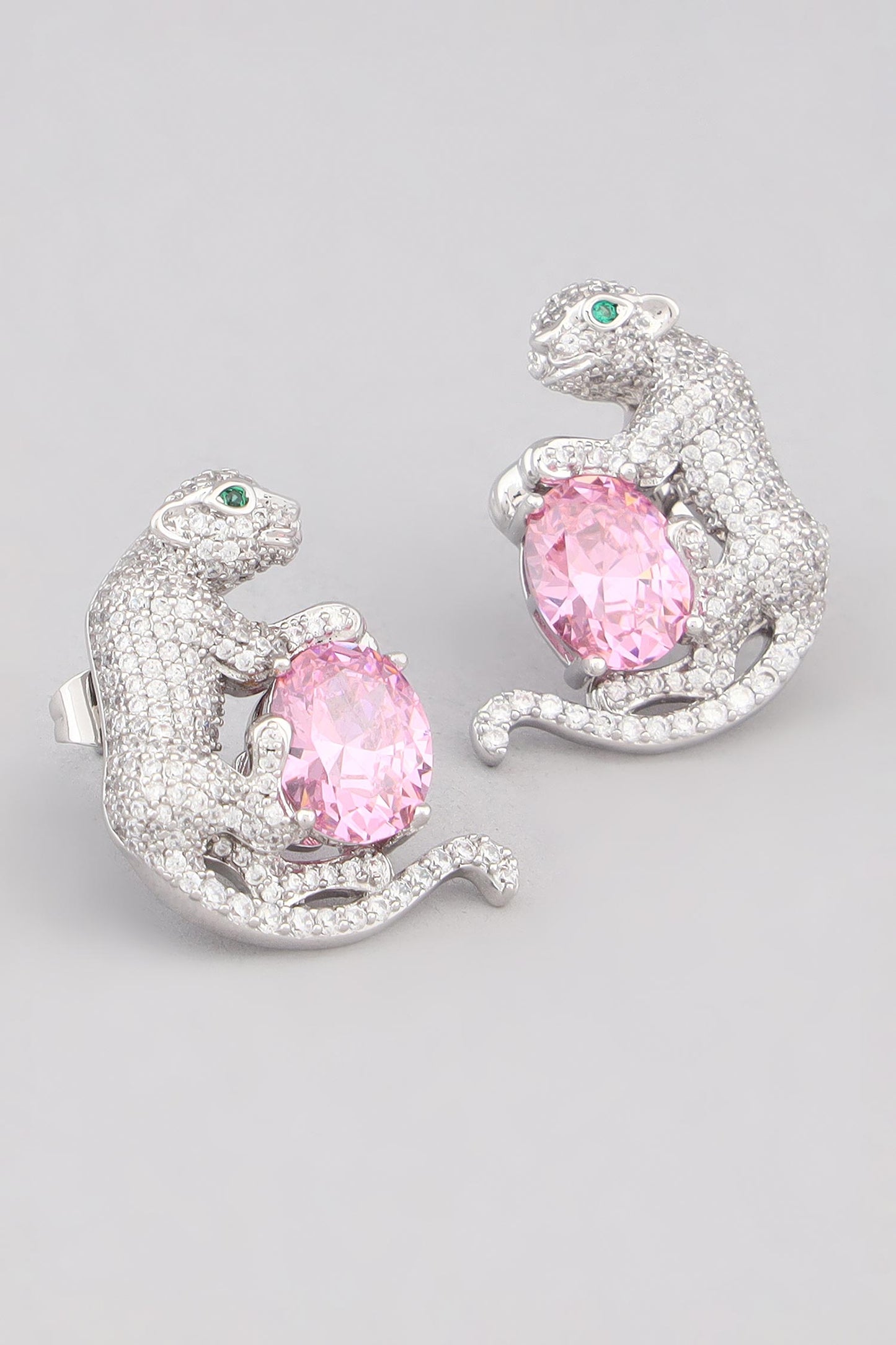 Diamond Studded Tiger Design Earrings 