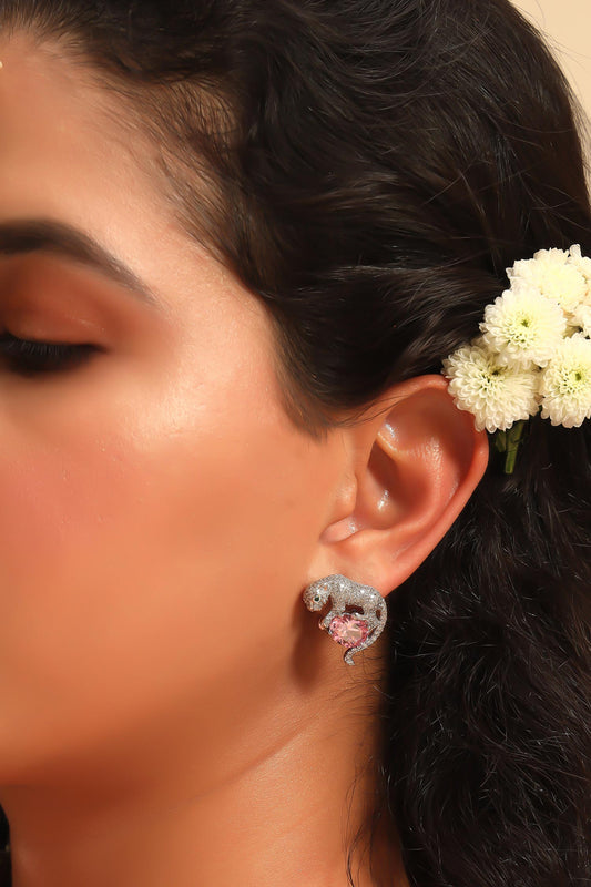 Diamond Studded Tiger Design Earrings 