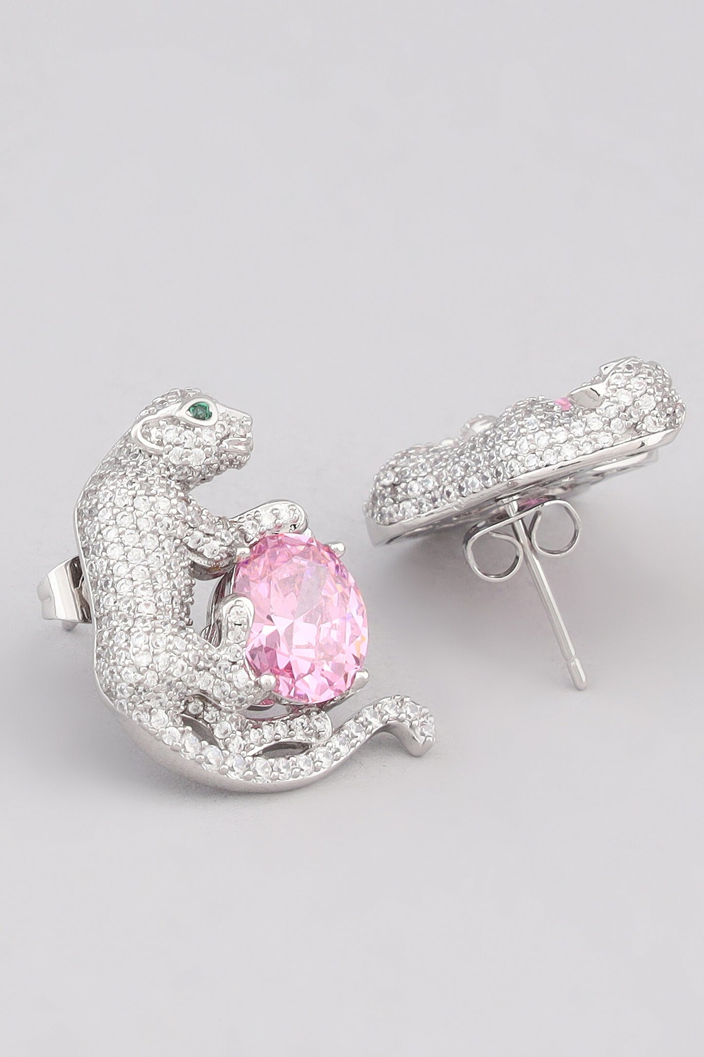 Diamond Studded Tiger Design Earrings 