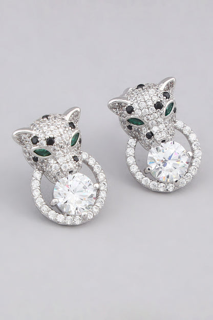 Diamond Studded Tiger Earrings 