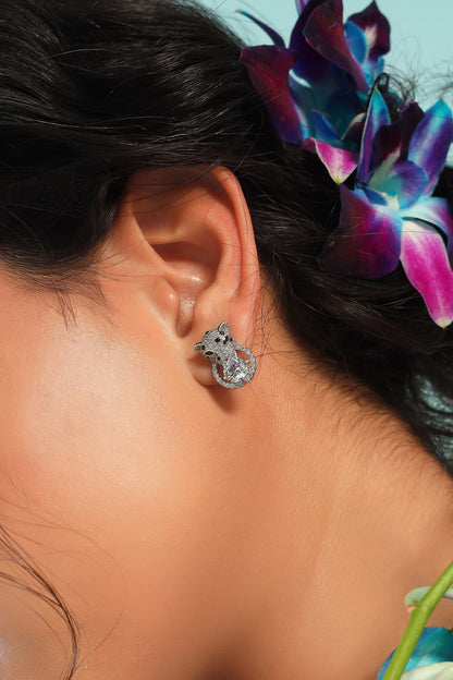 Diamond Studded Tiger Earrings 