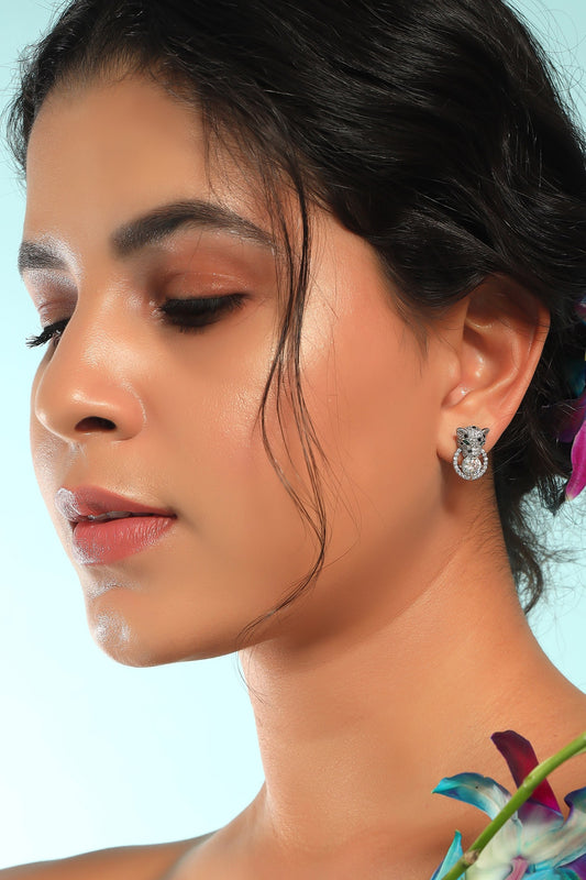 Diamond Studded Tiger Earrings 