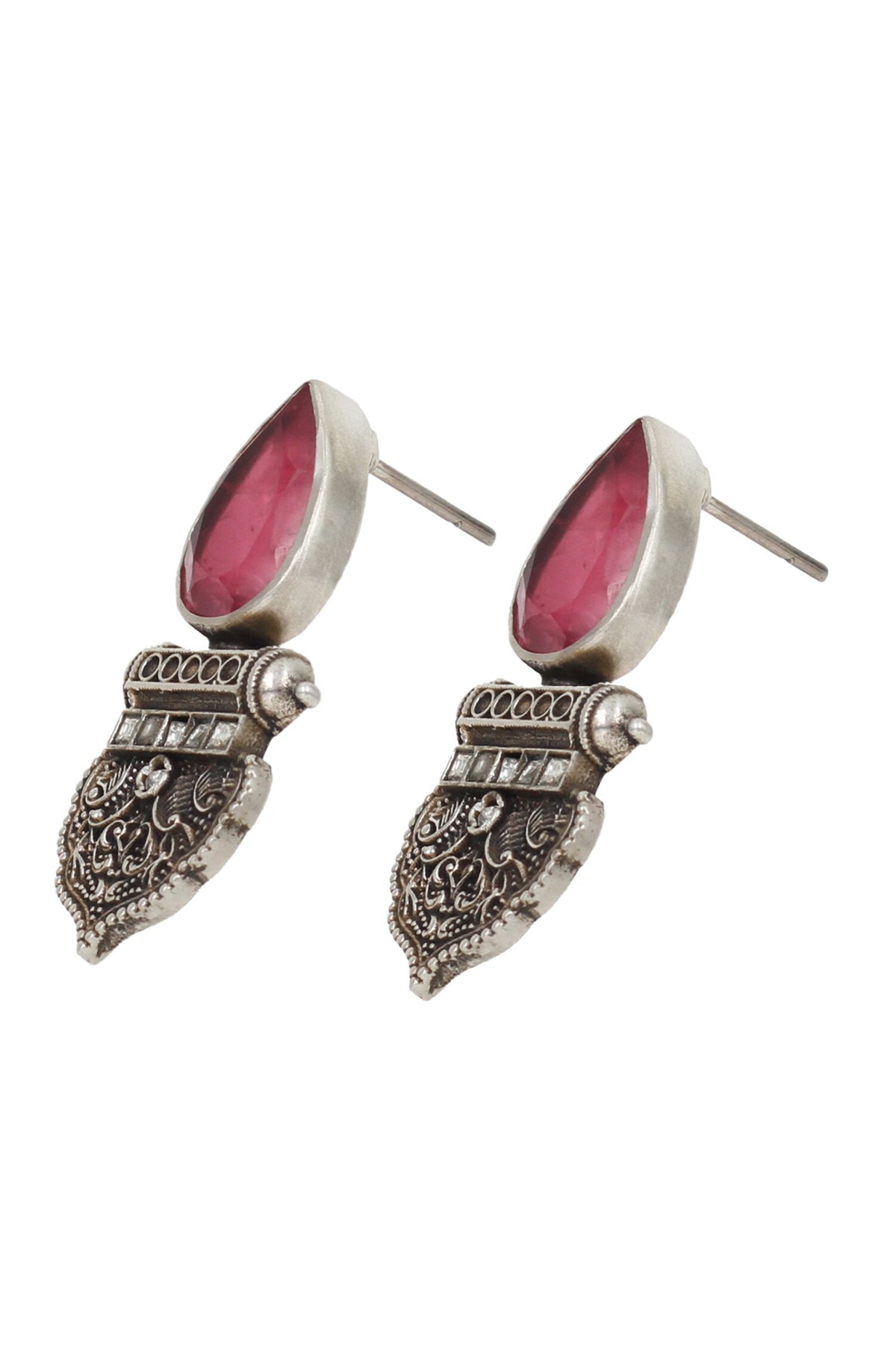 Red Onyx Silver Dangler Earrings 