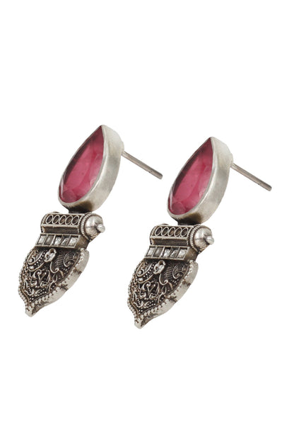 Red Onyx Silver Dangler Earrings 