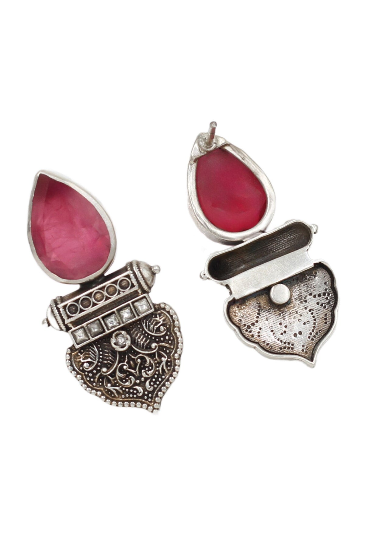 Red Onyx Silver Dangler Earrings 