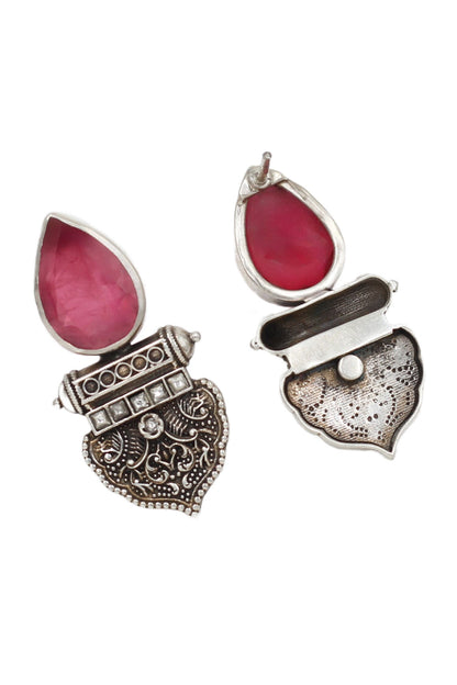 Red Onyx Silver Dangler Earrings 