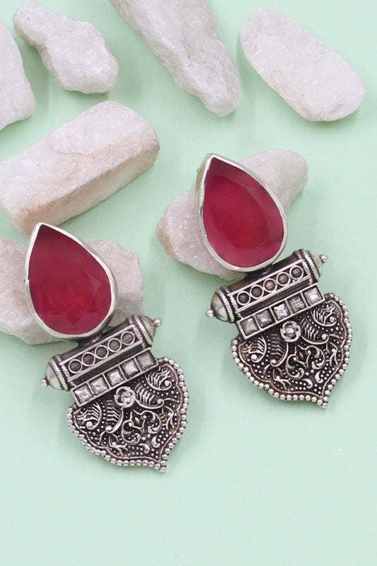 Red Onyx Silver Dangler Earrings 