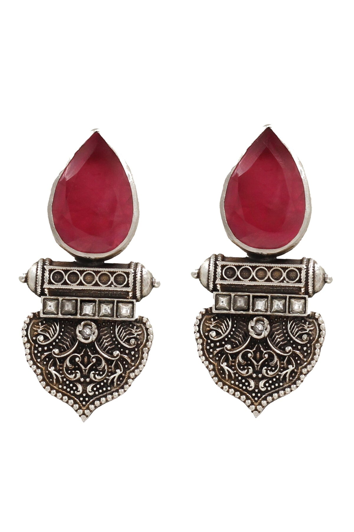 Red Onyx Silver Dangler Earrings 
