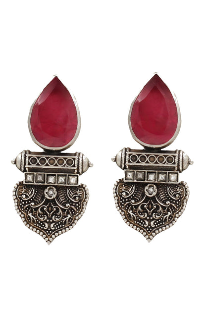 Red Onyx Silver Dangler Earrings 