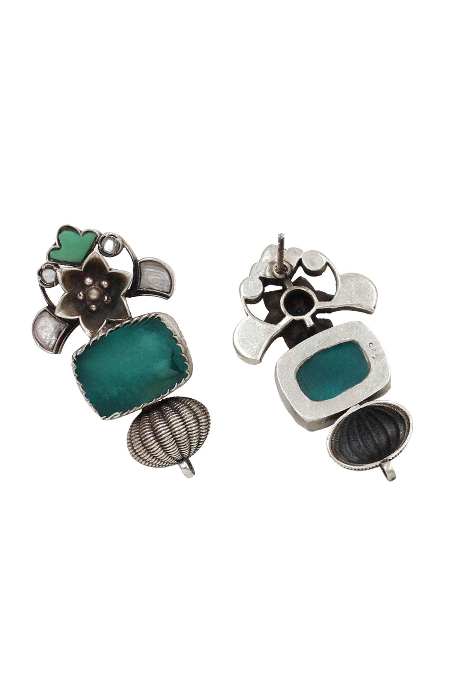 Handcrafted Silver Onyx Dangle Earrings 