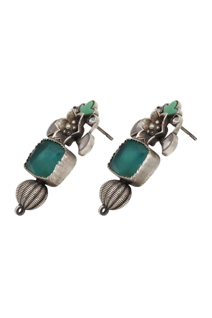 Handcrafted Silver Onyx Dangle Earrings 