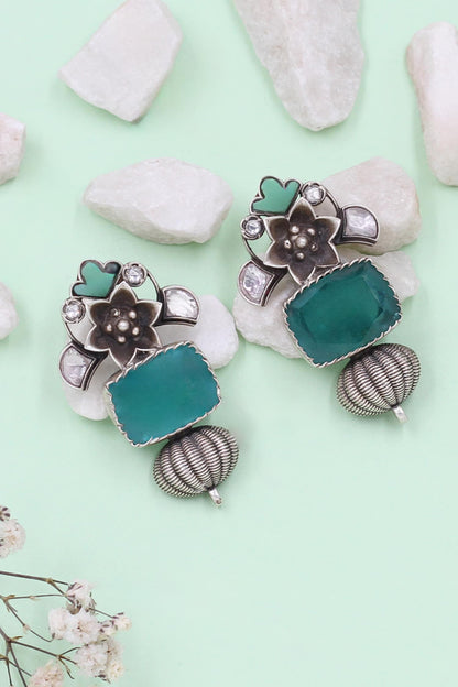 Handcrafted Silver Onyx Dangle Earrings 