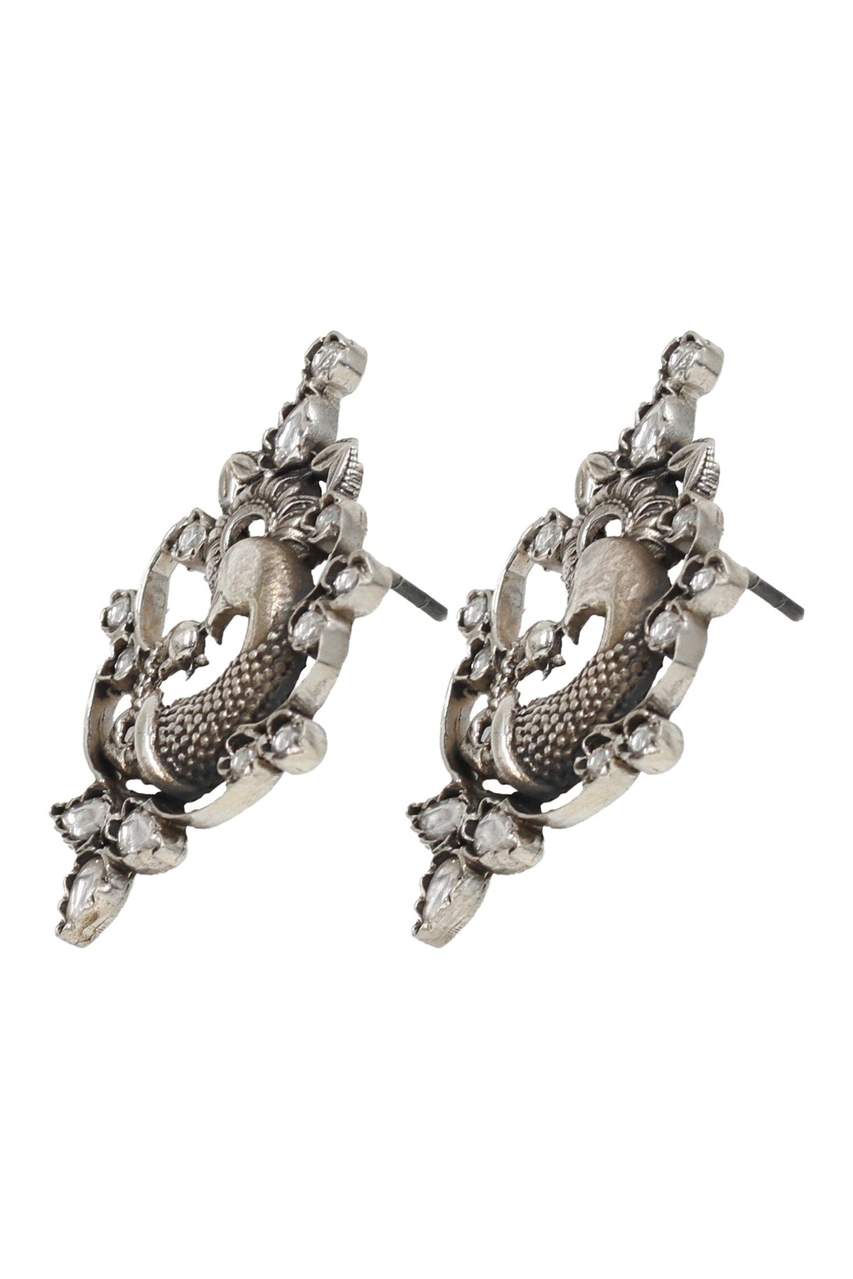 Handcrafted Silver Kundan Stud Earrings 