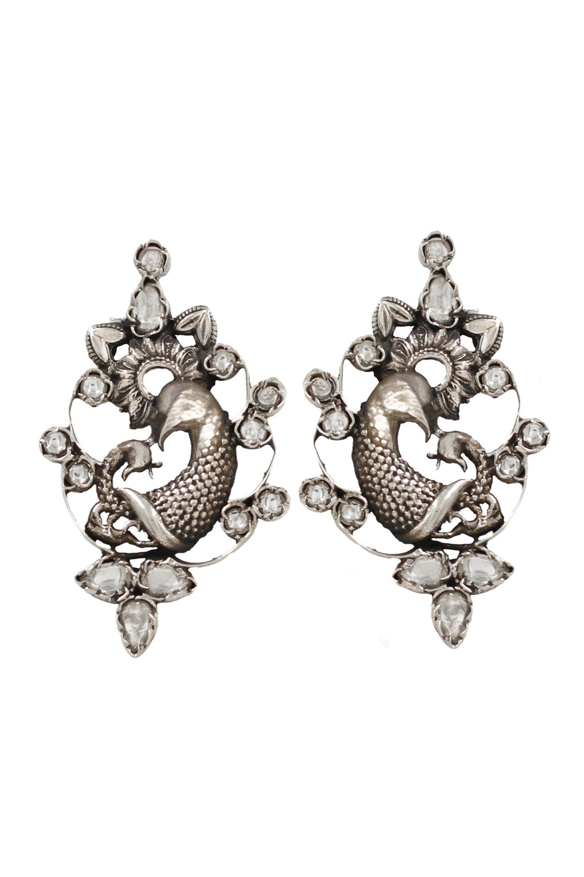 Handcrafted Silver Kundan Stud Earrings 