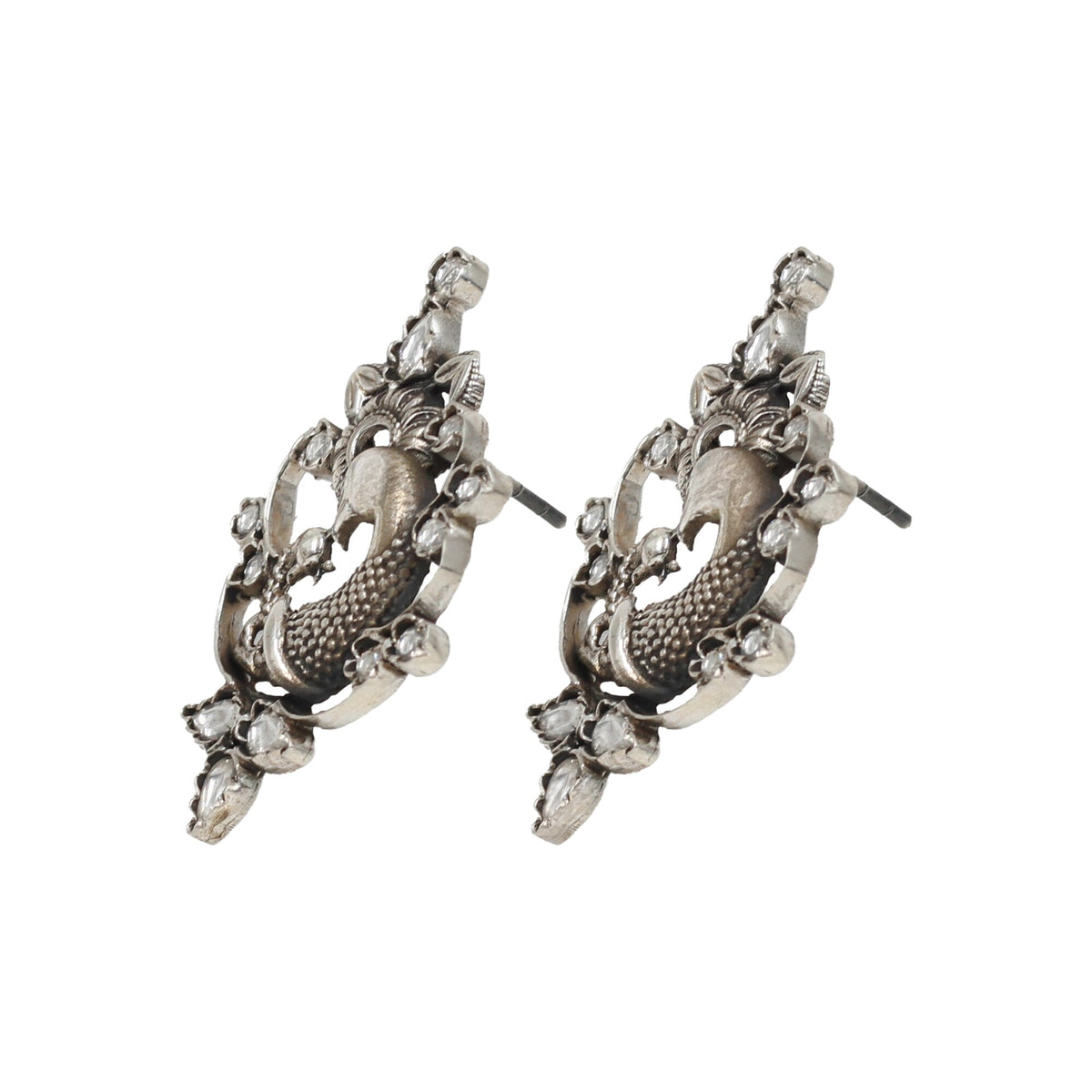 Handcrafted Silver Kundan Stud Earrings 