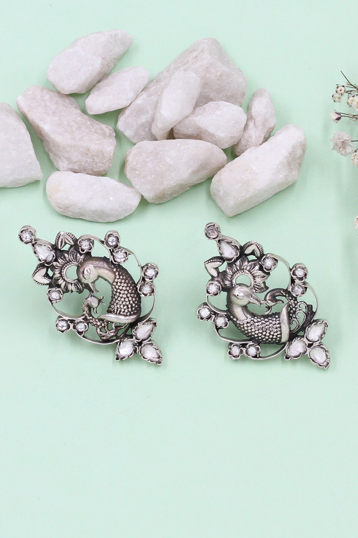 Handcrafted Silver Kundan Stud Earrings 
