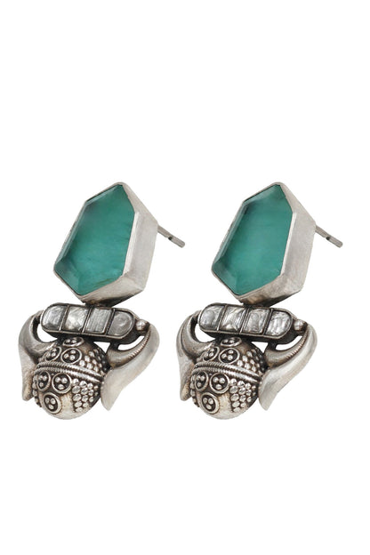 Handcrafted Silver Onyx Danglers 