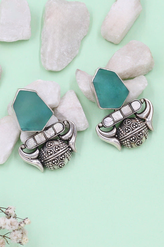 Handcrafted Silver Onyx Danglers 