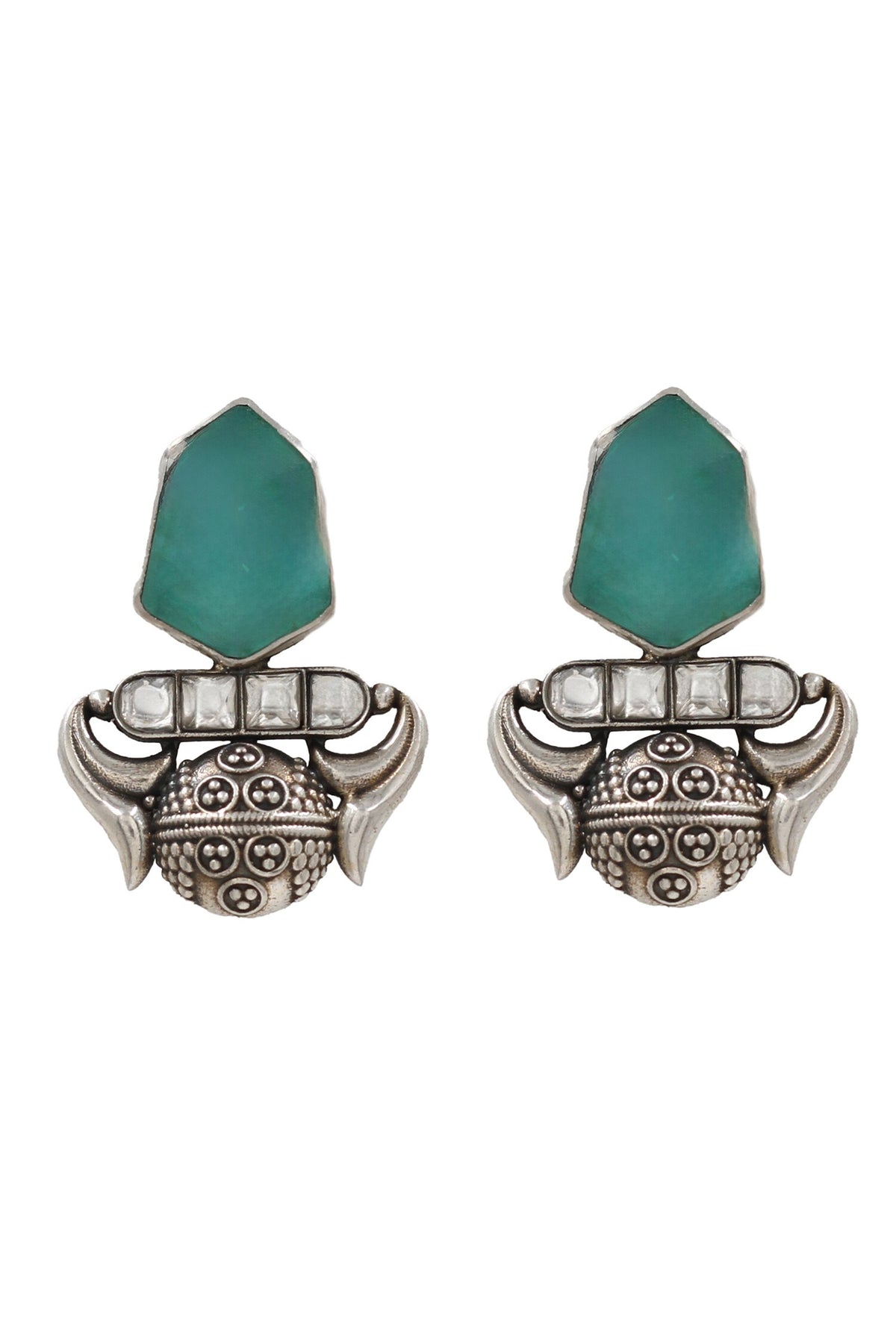 Handcrafted Silver Onyx Danglers 