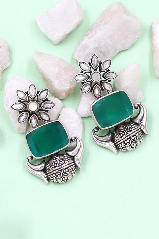 Green Onyx Silver Handcrafted Earrings 
