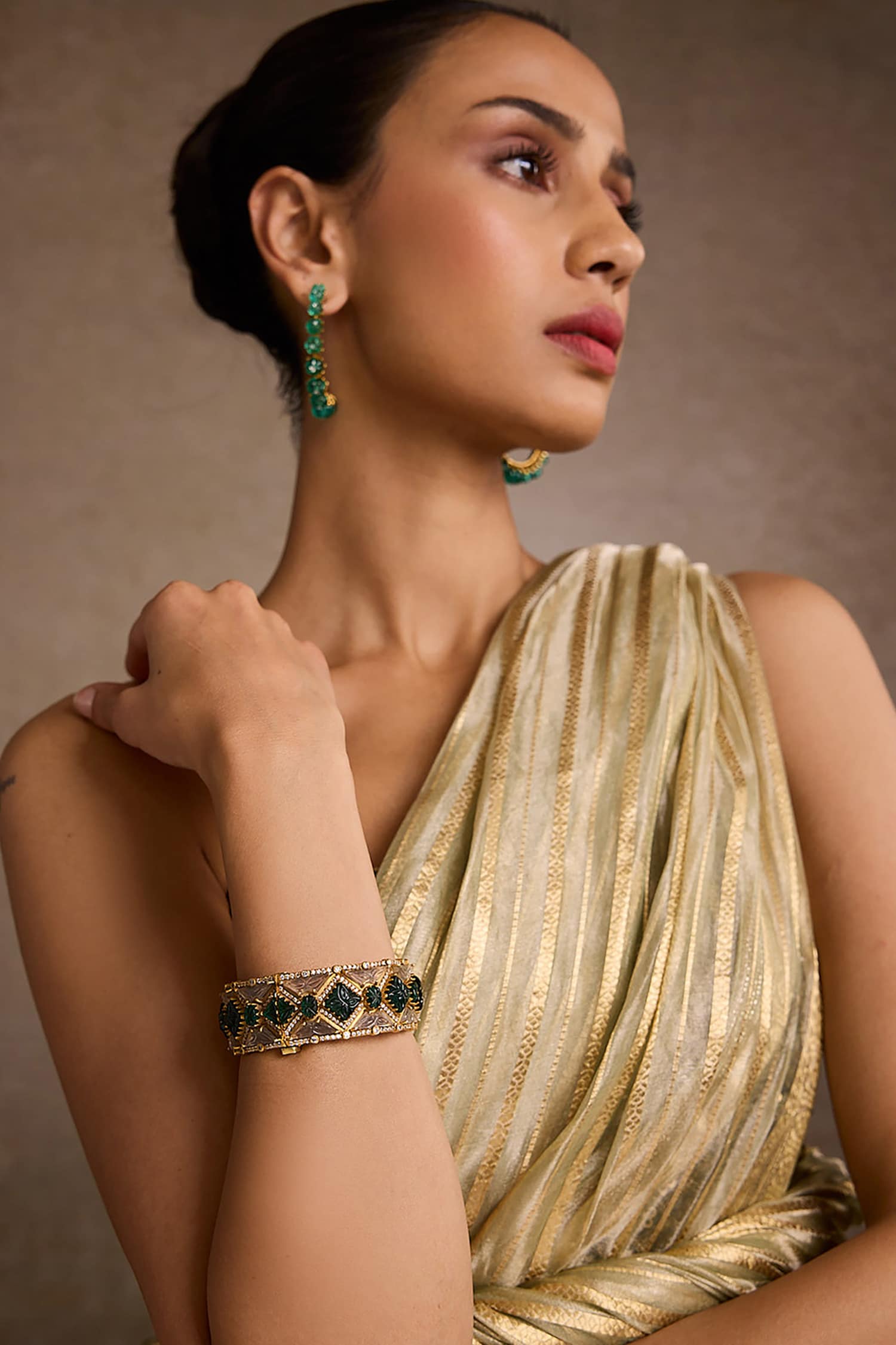 Emerald Melon Silver Bangle 