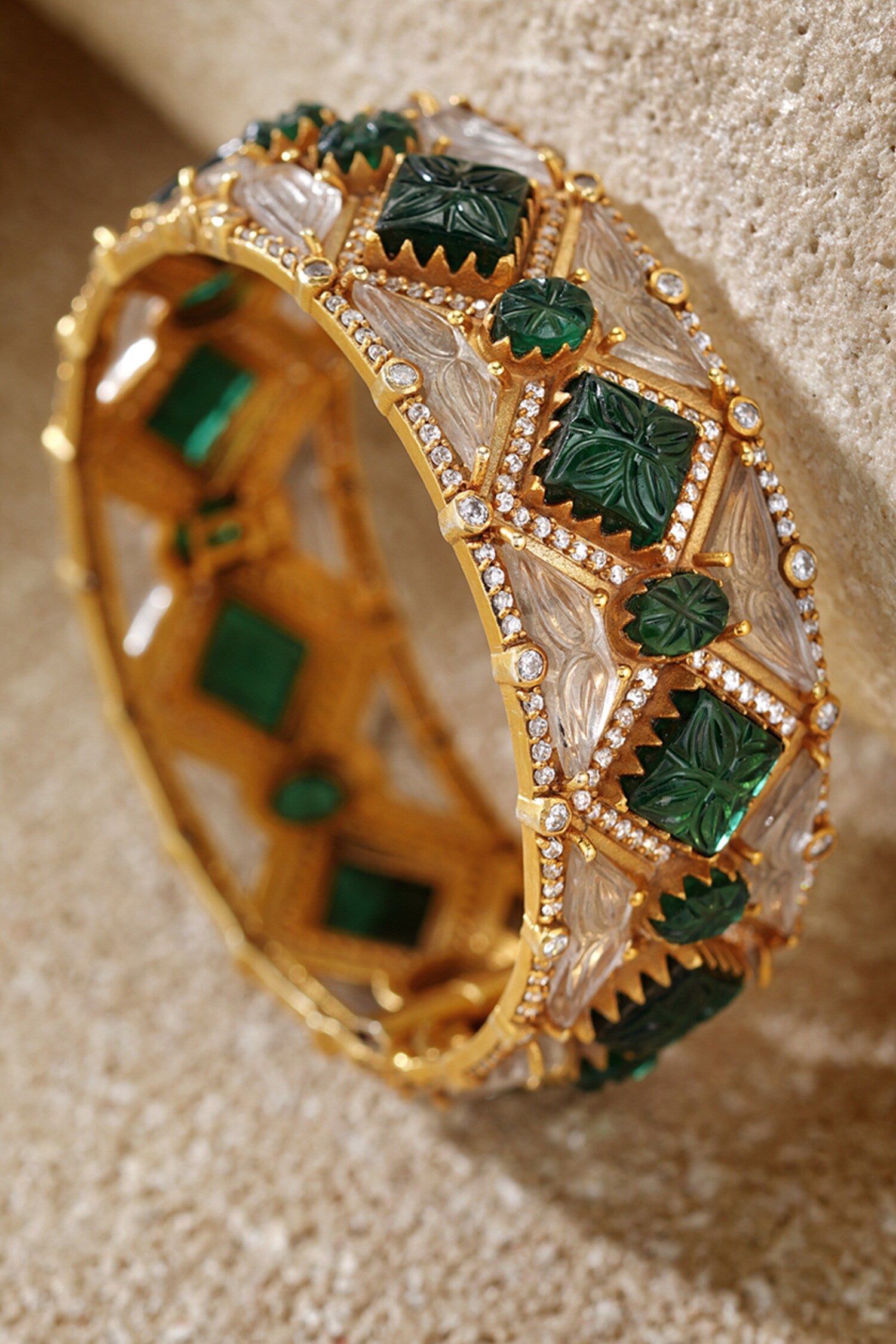 Emerald Melon Silver Bangle 
