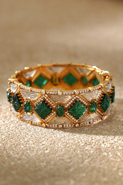 Emerald Melon Silver Bangle 