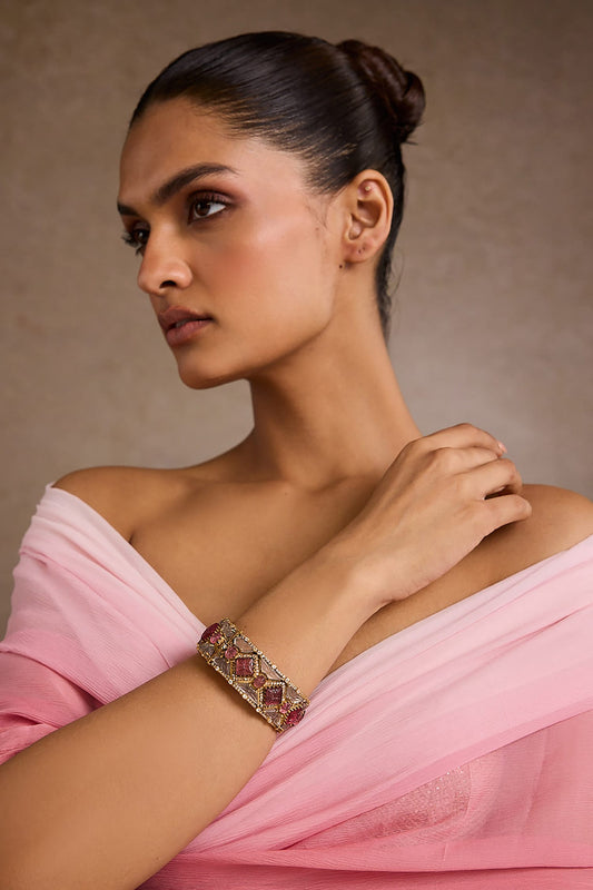 Ruby Pink Melon Silver Bangle 