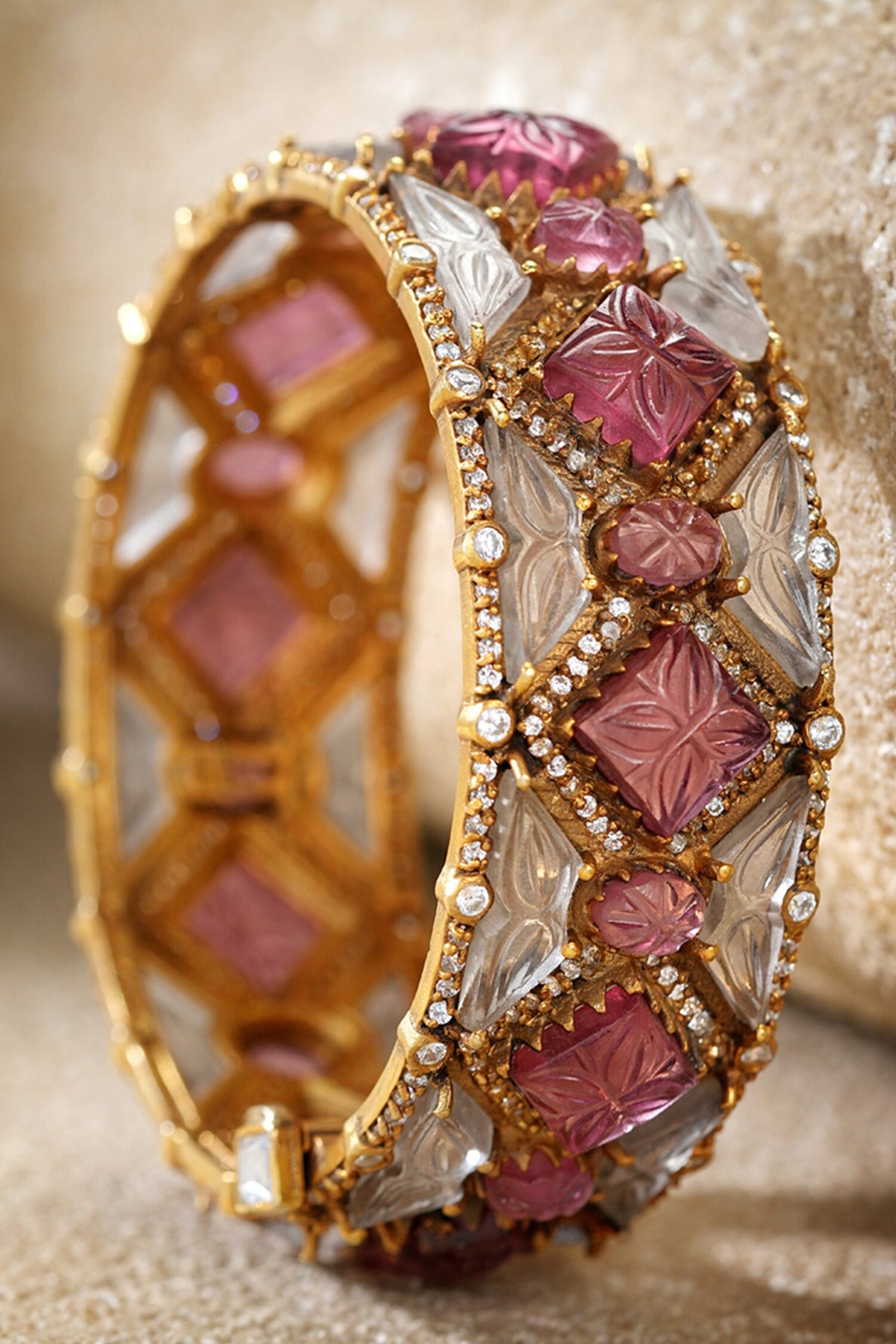 Ruby Pink Melon Silver Bangle 