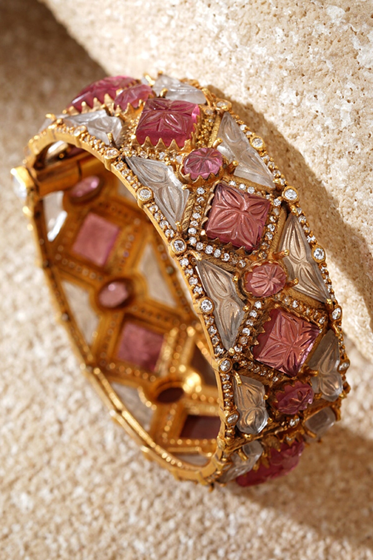 Ruby Pink Melon Silver Bangle 