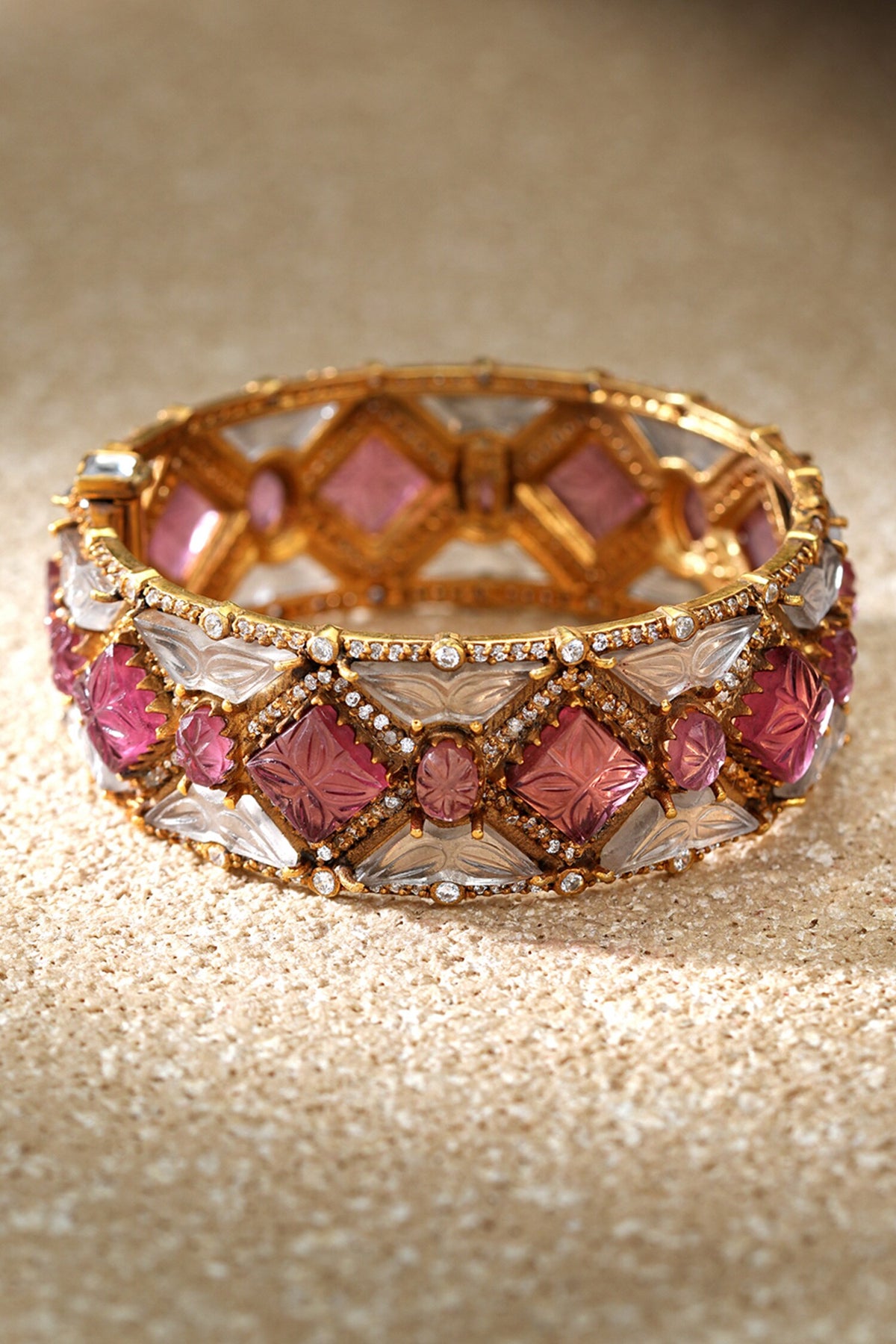Ruby Pink Melon Silver Bangle 