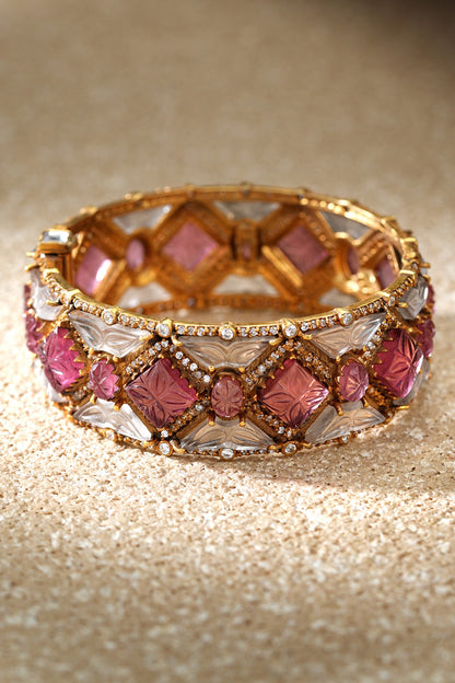 Ruby Pink Melon Silver Bangle 