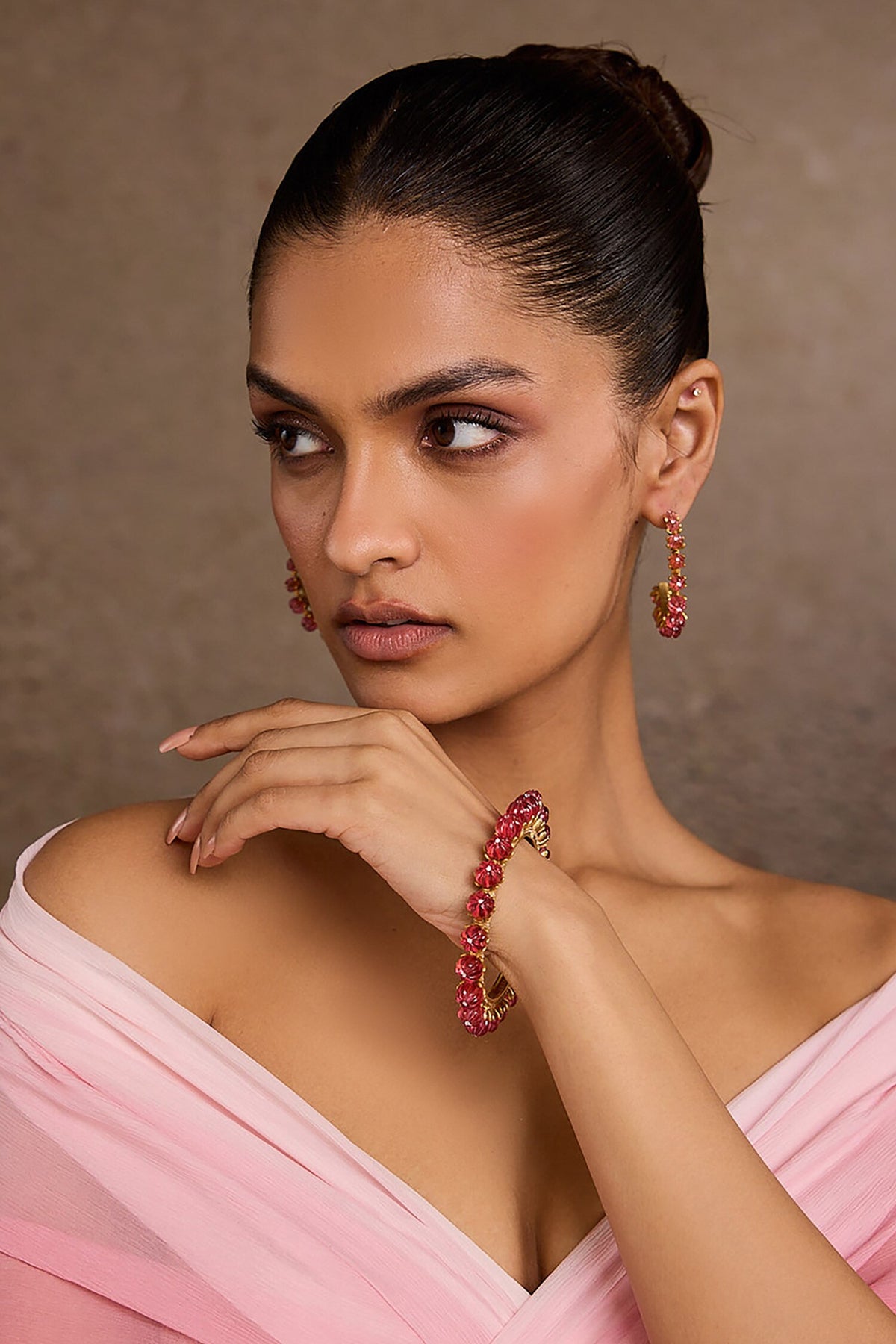 Ruby Pink Silver Bangle 