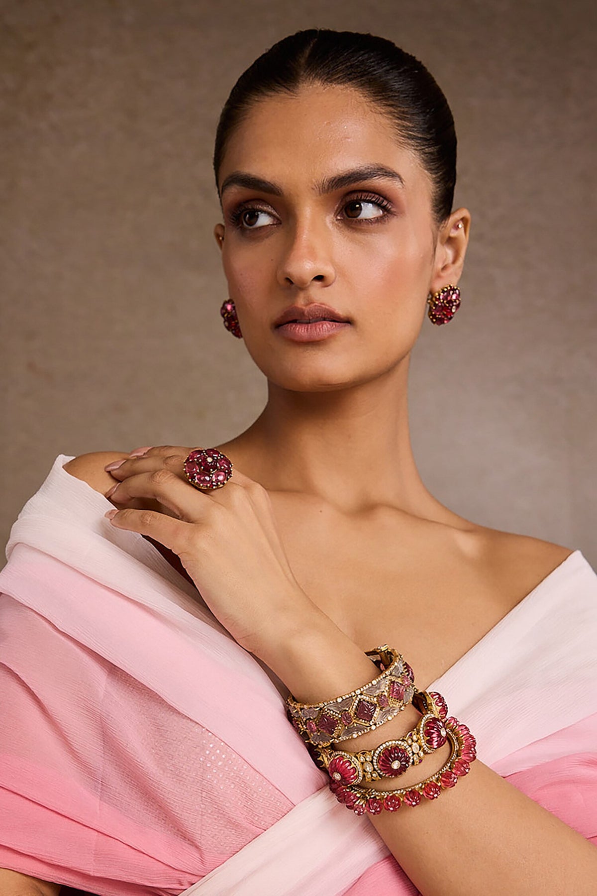 Ruby Pink Silver Bangle 