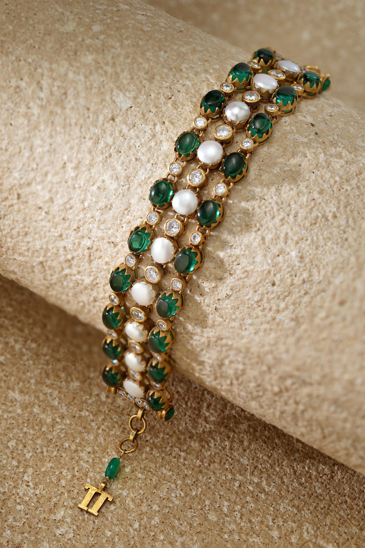 Emerald Melon Silver Bangle 