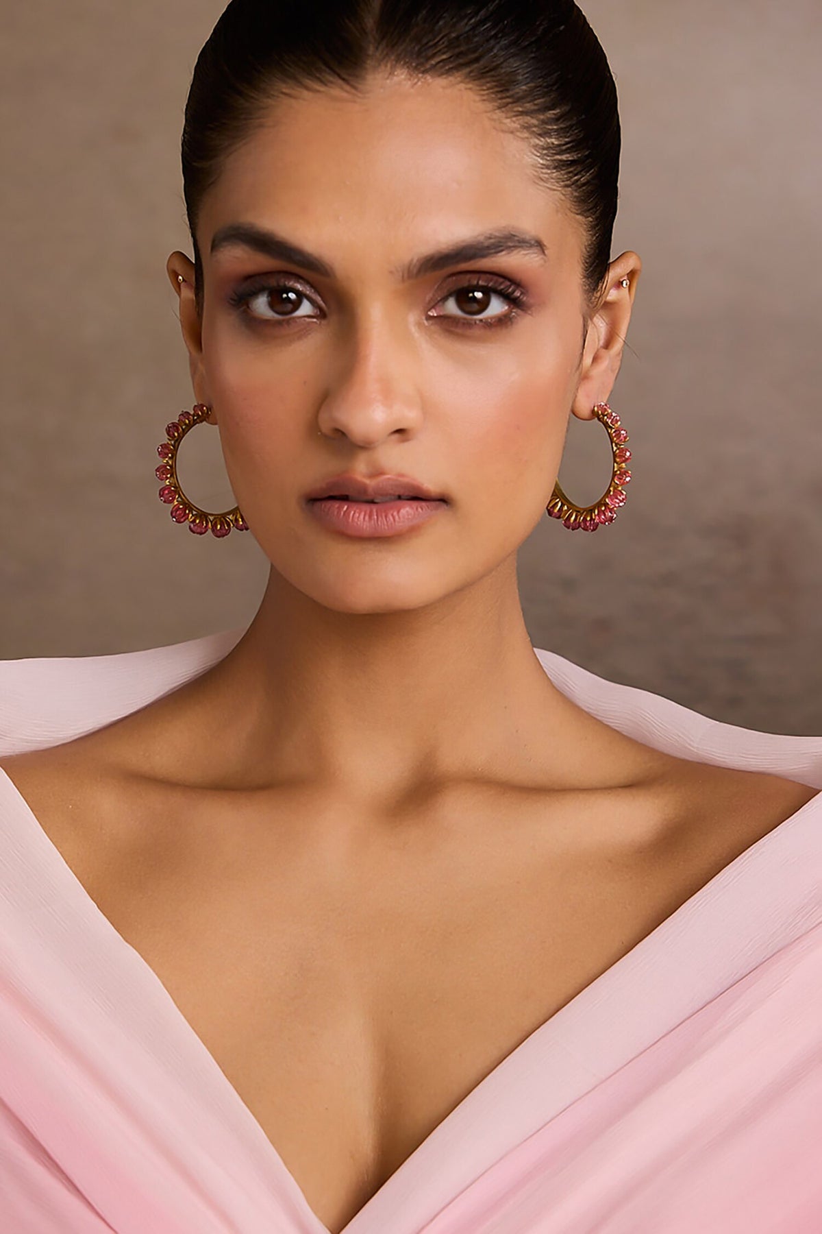 Ruby Pink Hoop Earrings 