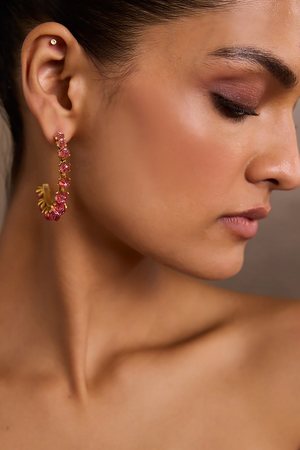 Ruby Pink Hoop Earrings 