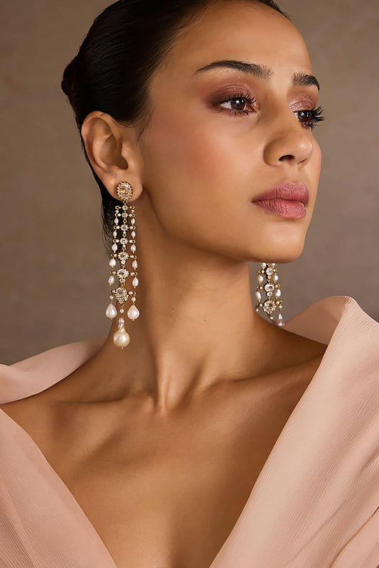 Gold Pearl Silver Studs Earrings 