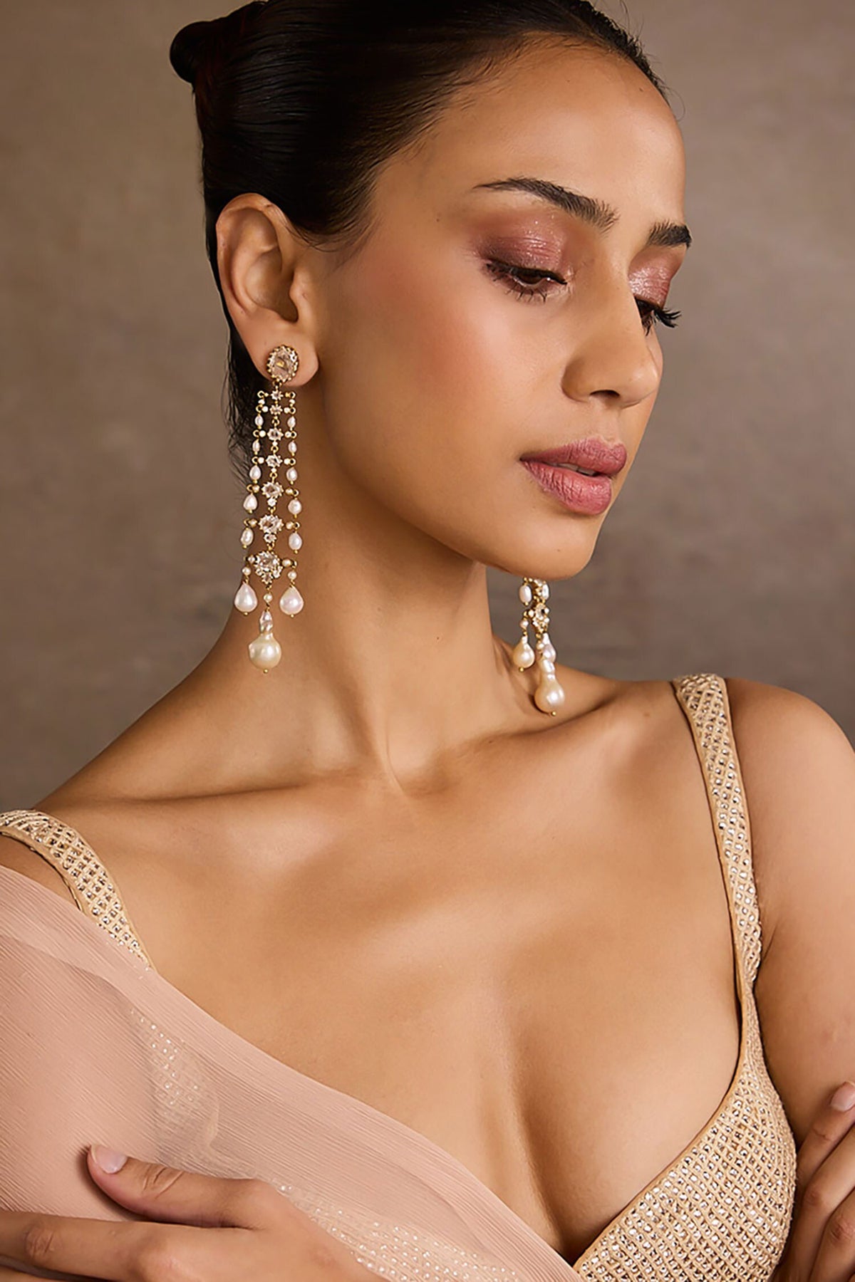 Gold Pearl Silver Studs Earrings 