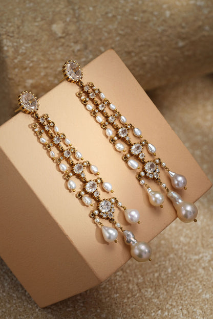 Gold Pearl Silver Studs Earrings 