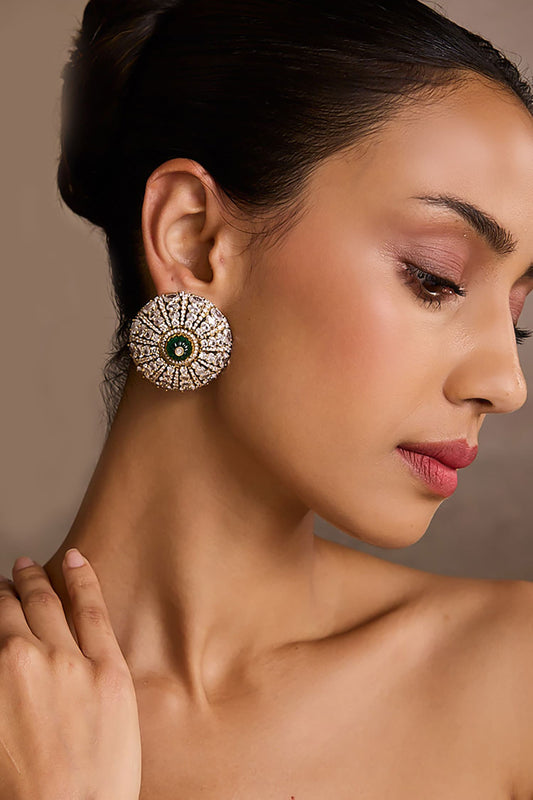 Emerald Green Diamond Stud Earrings 
