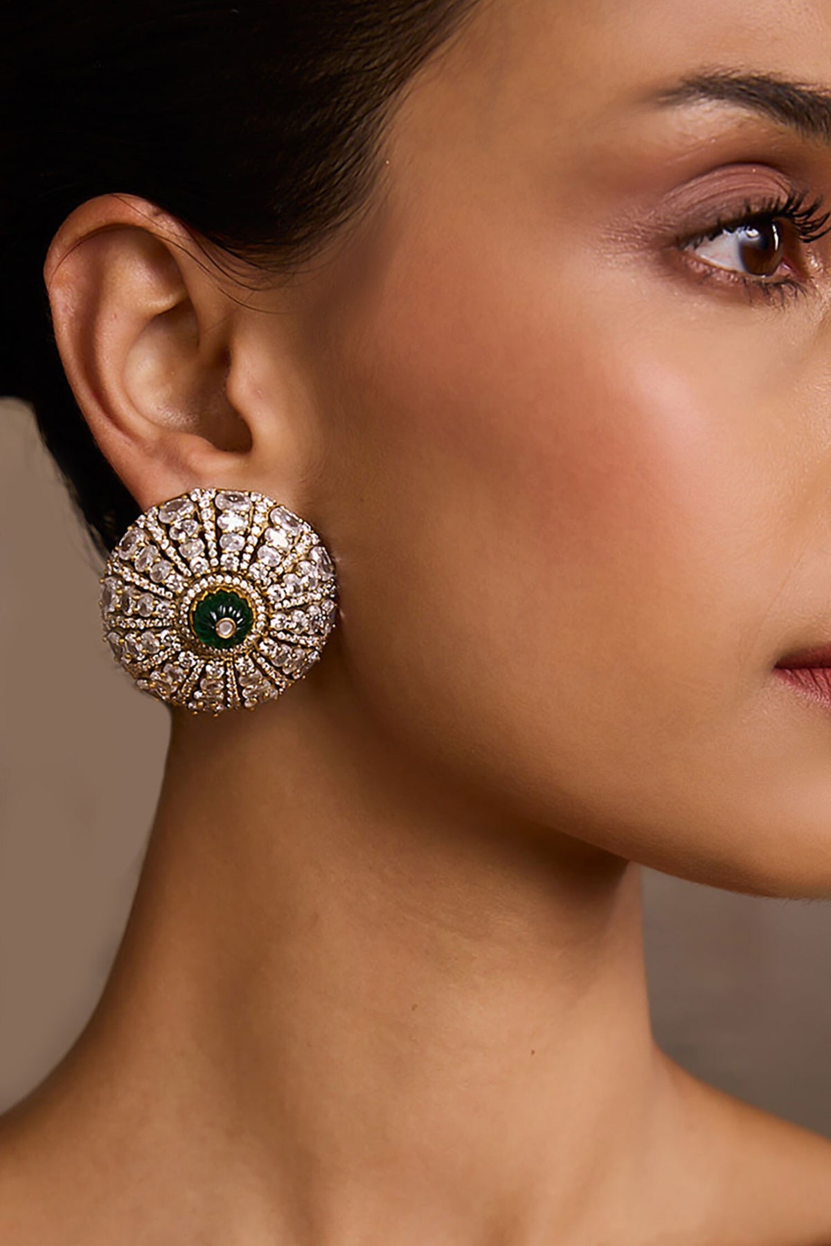 Emerald Green Diamond Stud Earrings 