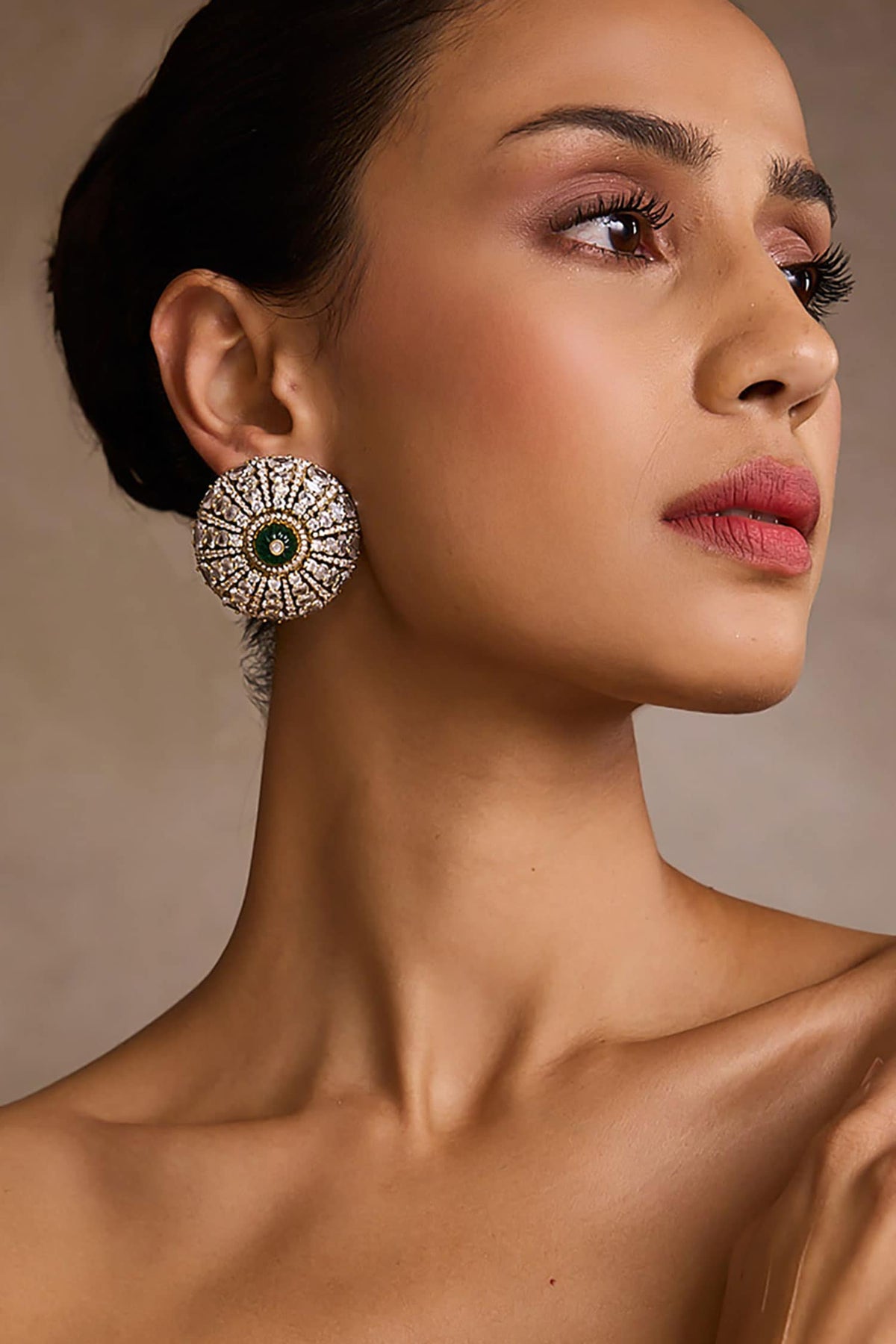 Emerald Green Diamond Stud Earrings 