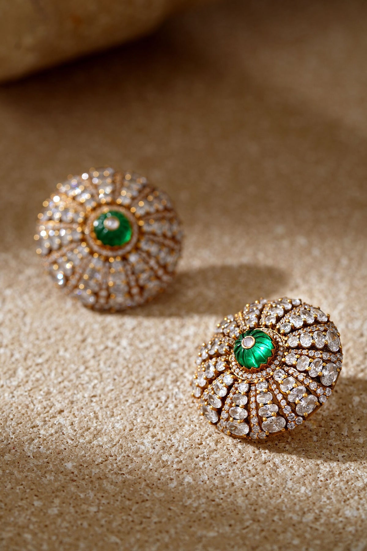 Emerald Green Diamond Stud Earrings 
